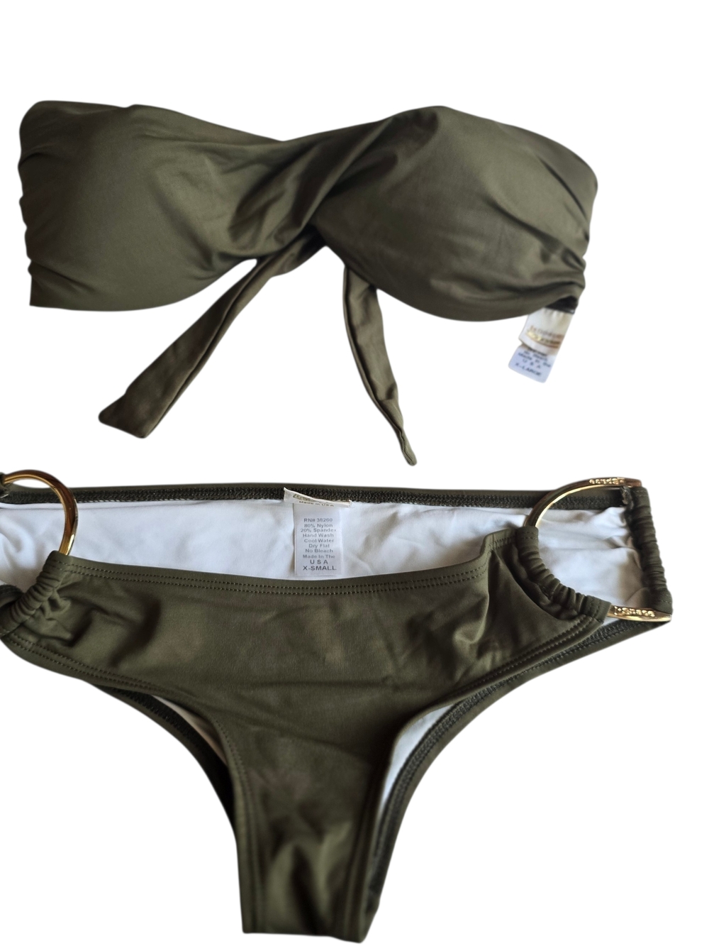 l*space Olive Green Bandeau Bikini with Gold Rings